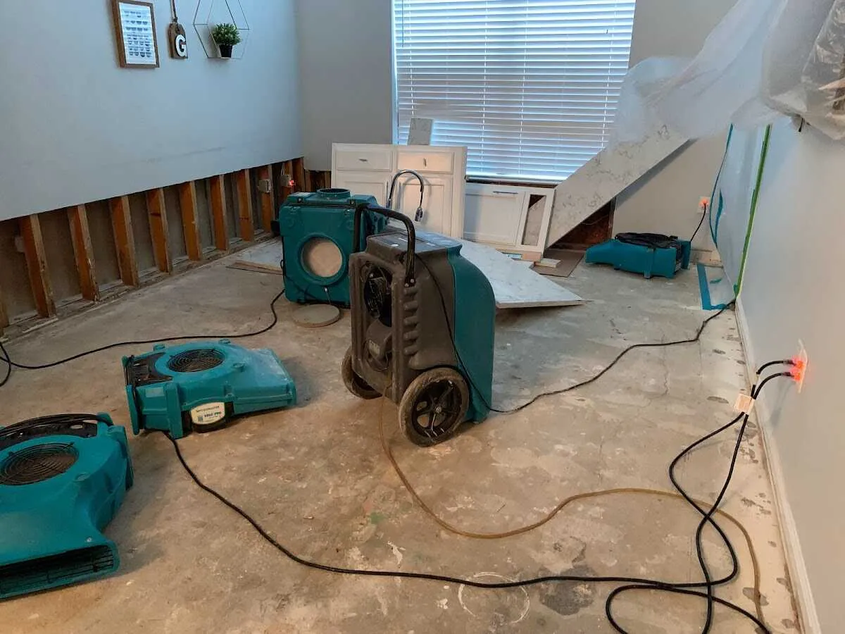Dehumidifier in flood-cut room for Water Damage Restoration in Vallejo